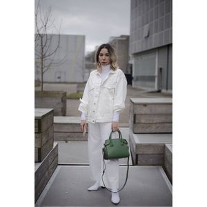 White denim jacket with pearls